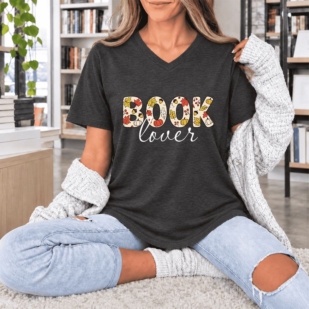 Book Lover Ultra-Soft V-Neck | Book Lover Gift Dark Grey Heather