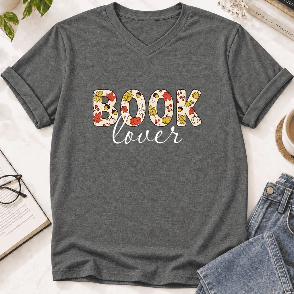 Book Lover Ultra-Soft V-Neck | Book Lover Gift Deep Heather
