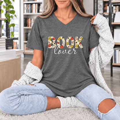Book Lover Ultra-Soft V-Neck | Book Lover Gift Deep Heather