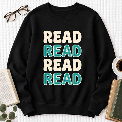 Read Read Read Read Printed Sweatshirt | Simple Book Lover Gift Black