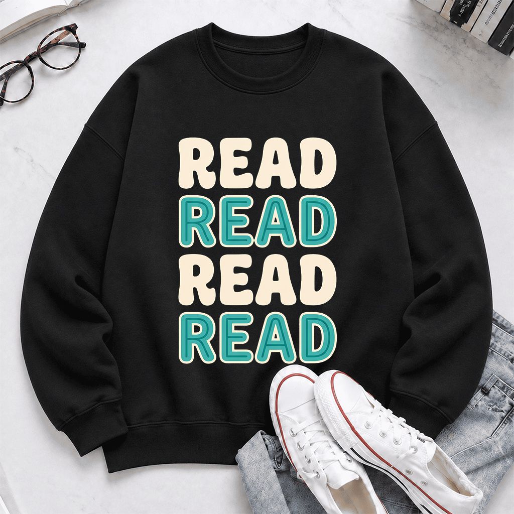Read Read Read Read Printed Sweatshirt | Simple Book Lover Gift Black