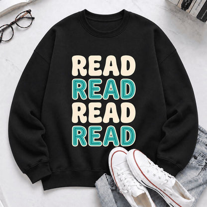 Read Read Read Read Printed Sweatshirt | Simple Book Lover Gift Black