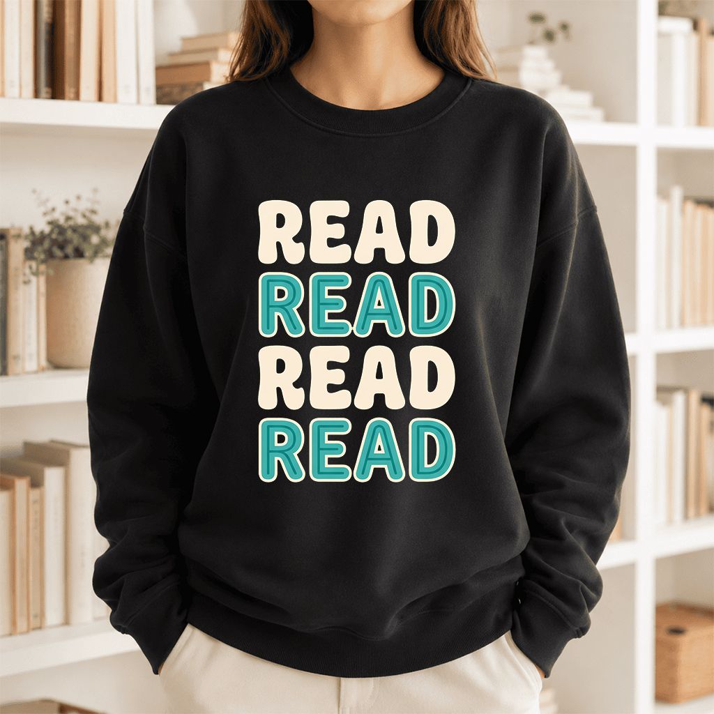 Read Read Read Read Printed Sweatshirt | Simple Book Lover Gift Black