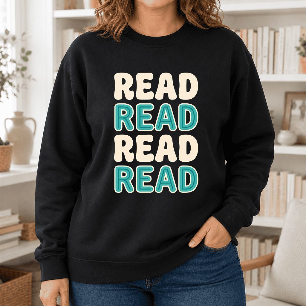 Read Read Read Read Printed Sweatshirt | Simple Book Lover Gift Black