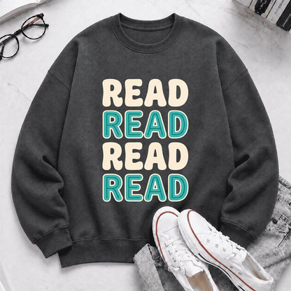 Read Read Read Read Printed Sweatshirt | Simple Book Lover Gift Dark Heather