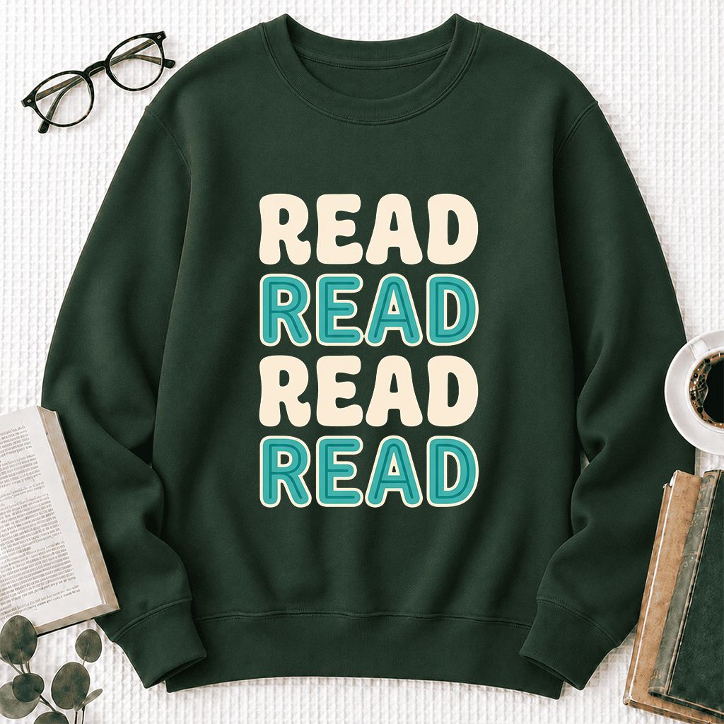 Read Read Read Read Printed Sweatshirt | Simple Book Lover Gift Forest Green