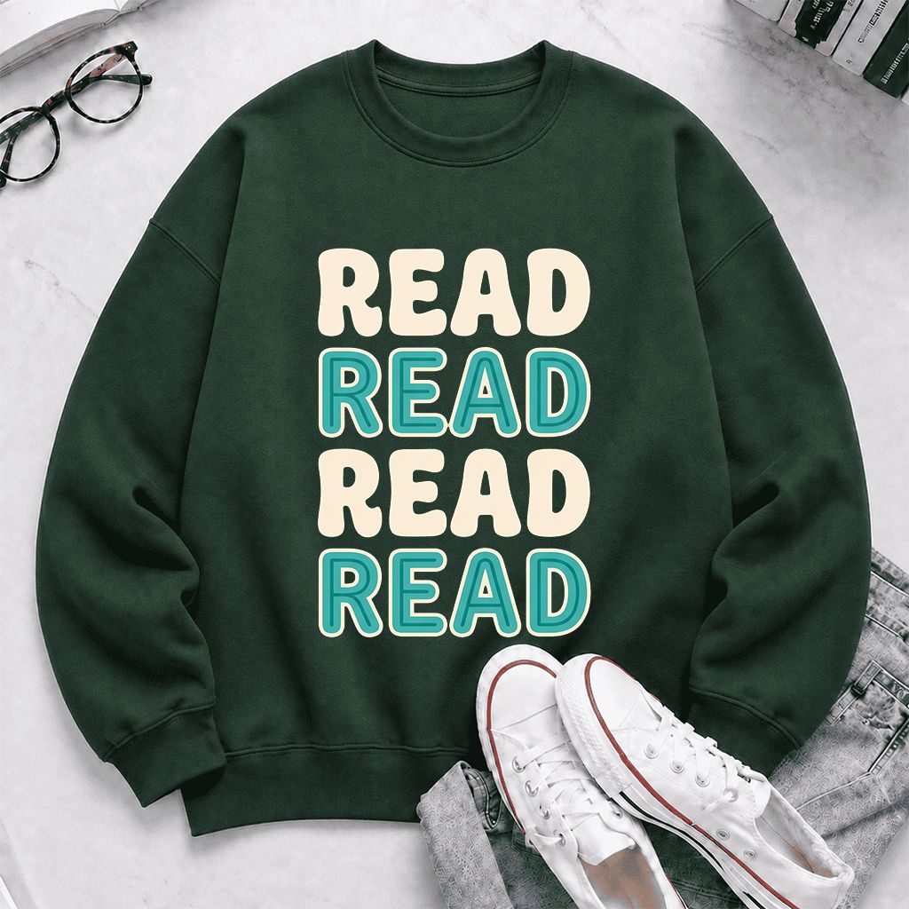 Read Read Read Read Printed Sweatshirt | Simple Book Lover Gift Forest Green