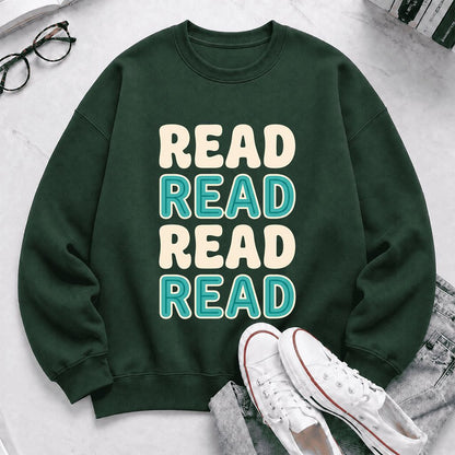 Read Read Read Read Printed Sweatshirt | Simple Book Lover Gift Forest Green
