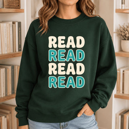 Read Read Read Read Printed Sweatshirt | Simple Book Lover Gift Forest Green