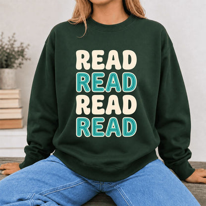 Read Read Read Read Printed Sweatshirt | Simple Book Lover Gift Forest Green