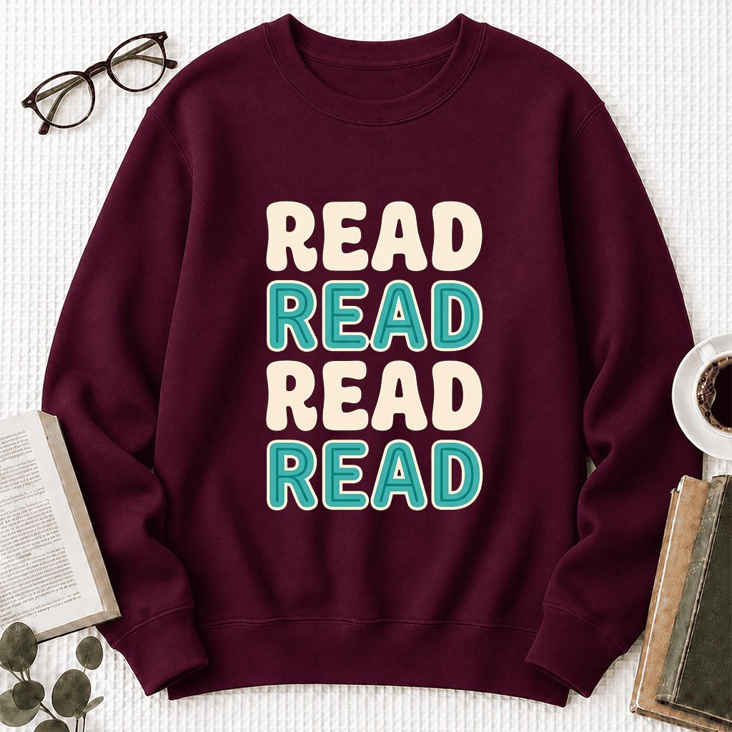 Read Read Read Read Printed Sweatshirt | Simple Book Lover Gift Maroon