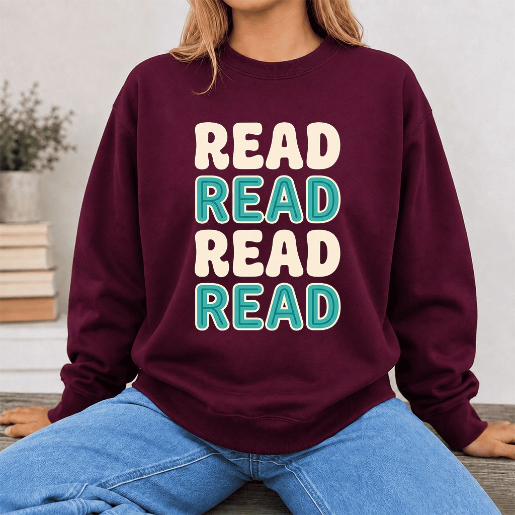 Read Read Read Read Printed Sweatshirt | Simple Book Lover Gift Maroon