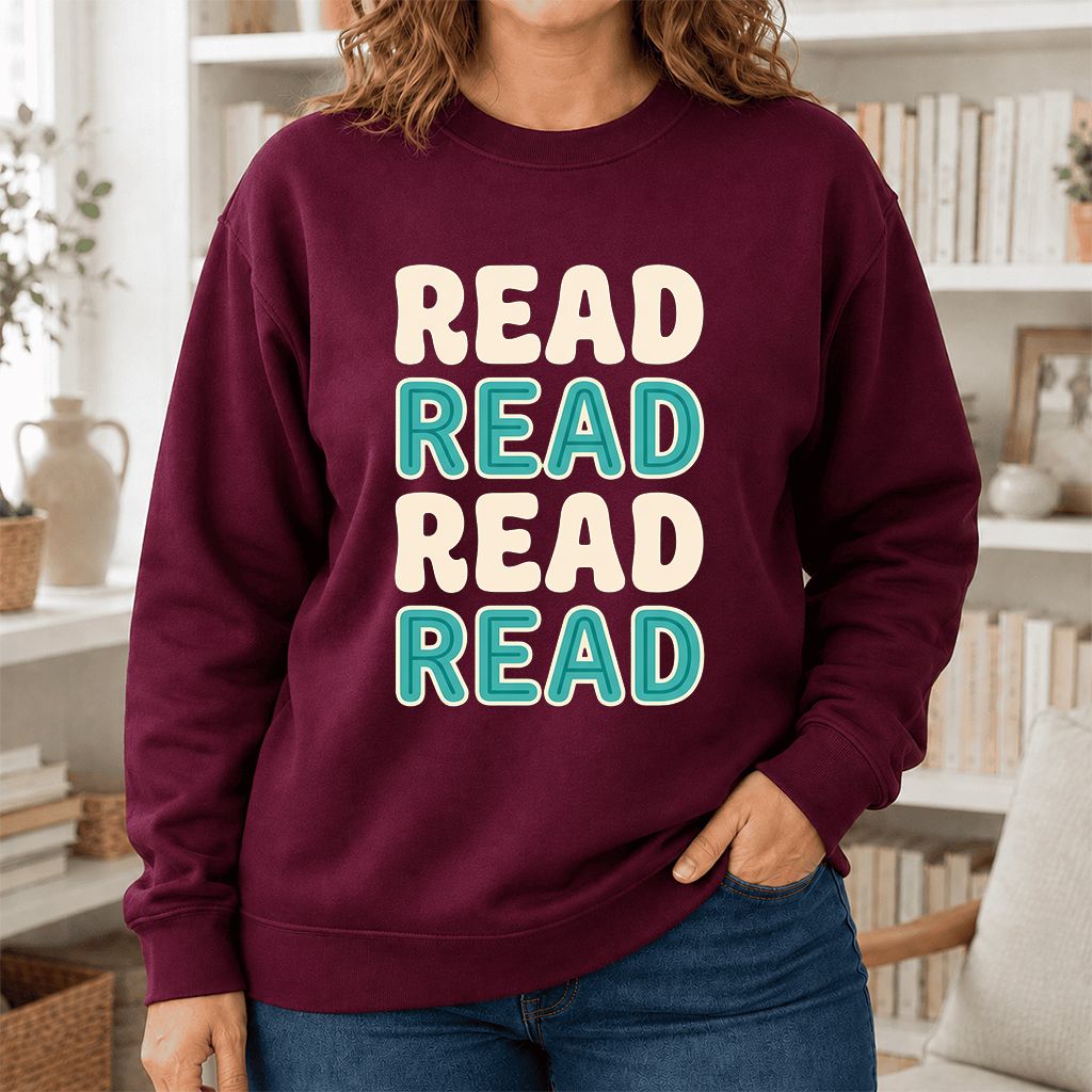 Read Read Read Read Printed Sweatshirt | Simple Book Lover Gift Maroon
