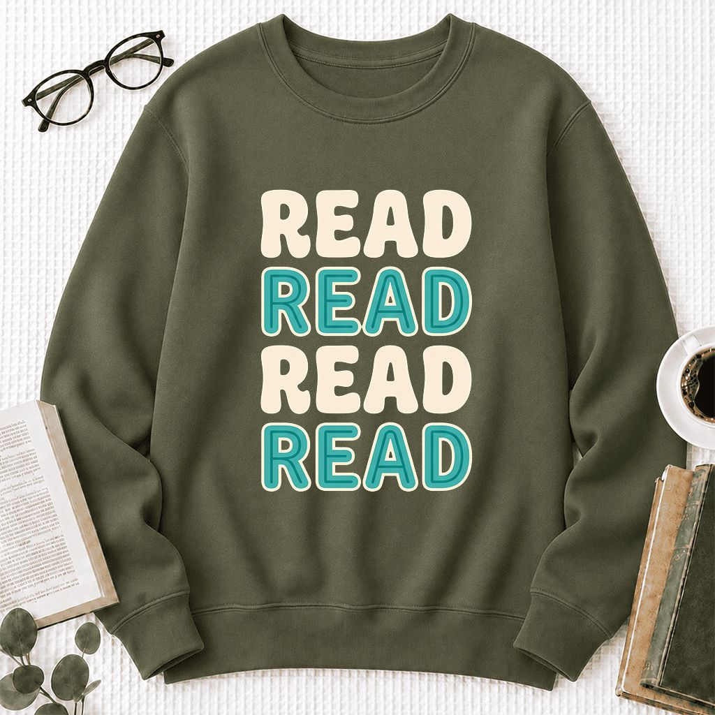 Read Read Read Read Printed Sweatshirt | Simple Book Lover Gift Military Green