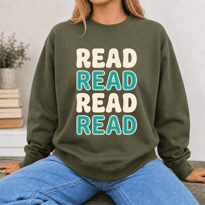 Read Read Read Read Printed Sweatshirt | Simple Book Lover Gift Military Green