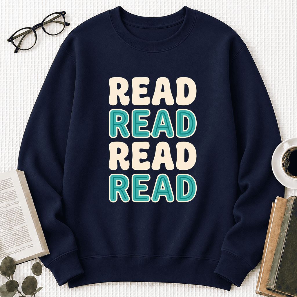 Read Read Read Read Printed Sweatshirt | Simple Book Lover Gift Navy