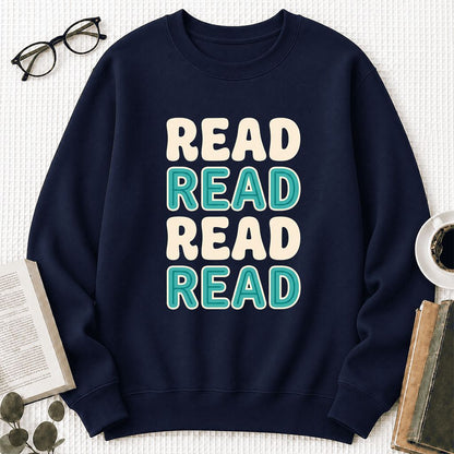 Read Read Read Read Printed Sweatshirt | Simple Book Lover Gift Navy