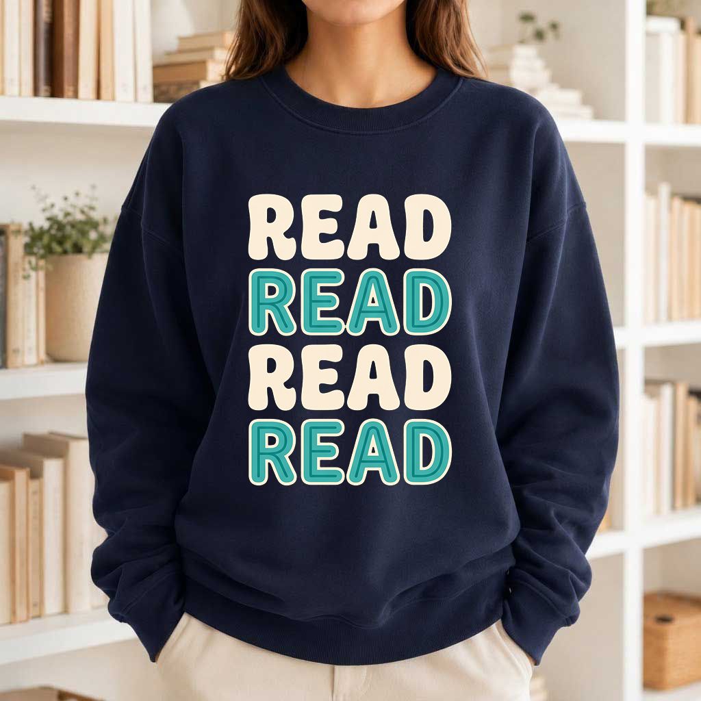 Read Read Read Read Printed Sweatshirt | Simple Book Lover Gift Navy