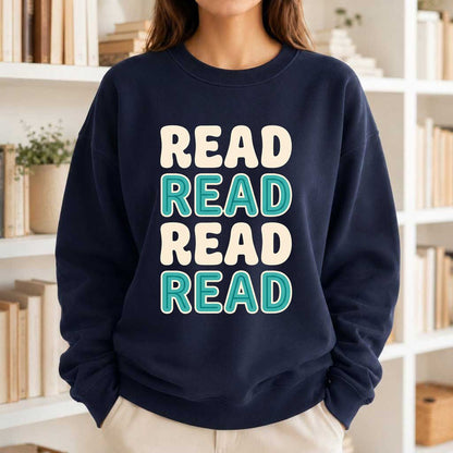 Read Read Read Read Printed Sweatshirt | Simple Book Lover Gift Navy