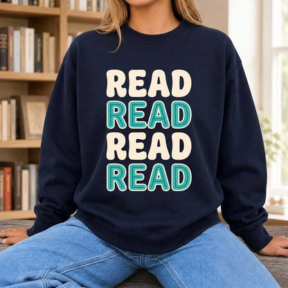 Read Read Read Read Printed Sweatshirt | Simple Book Lover Gift Navy
