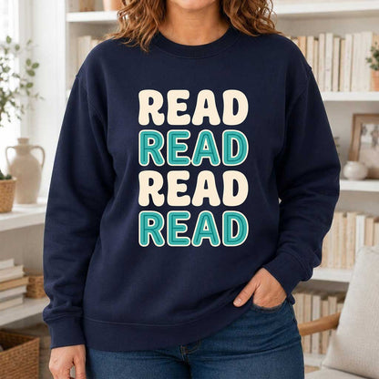 Read Read Read Read Printed Sweatshirt | Simple Book Lover Gift Navy