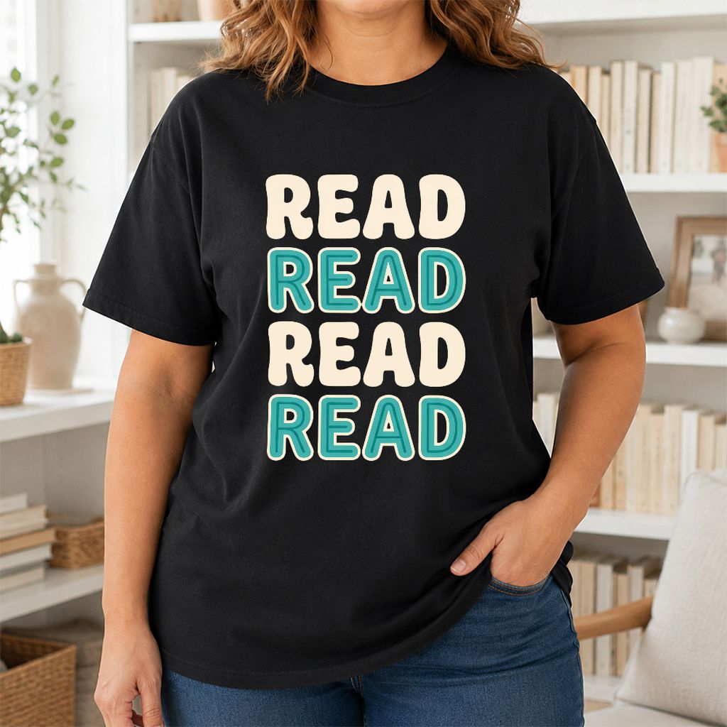 Read Read Read Read Printed T-Shirt | Simple Book Lover Gift Black