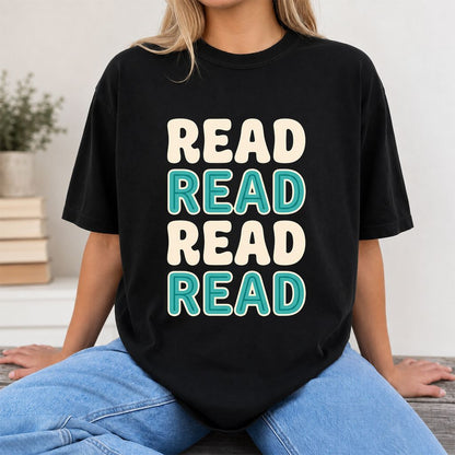 Read Read Read Read Printed T-Shirt | Simple Book Lover Gift Black