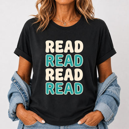 Read Read Read Read Printed T-Shirt | Simple Book Lover Gift Black