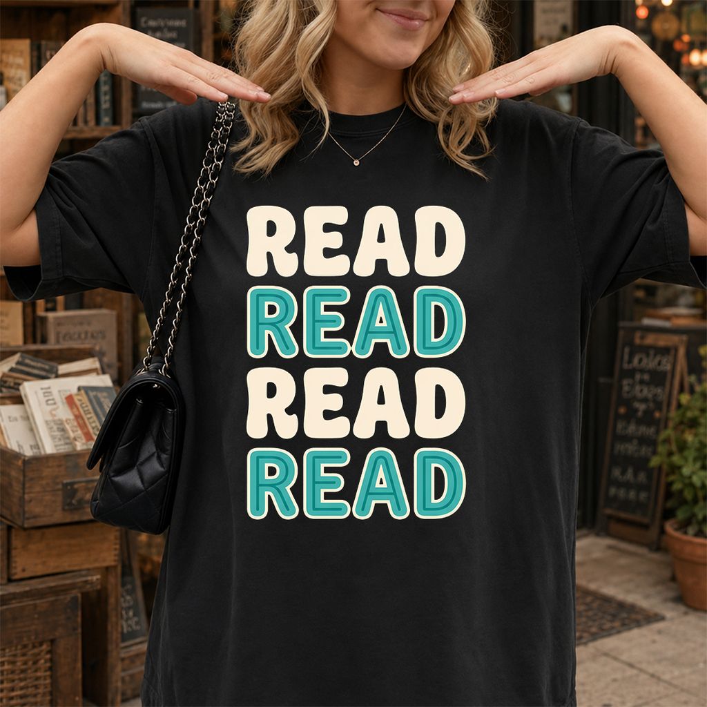 Read Read Read Read Printed T-Shirt | Simple Book Lover Gift Black