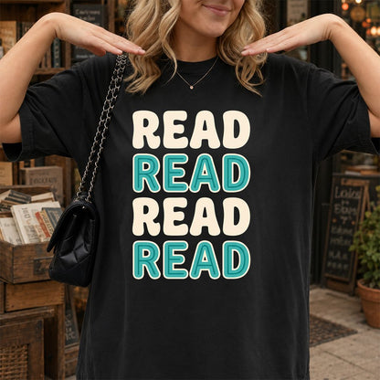 Read Read Read Read Printed T-Shirt | Simple Book Lover Gift Black