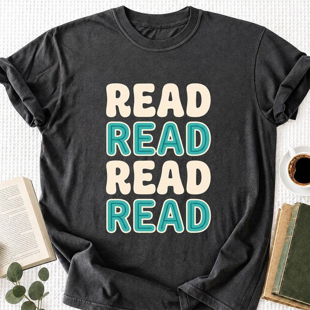 Read Read Read Read Printed T-Shirt | Simple Book Lover Gift Dark Heather