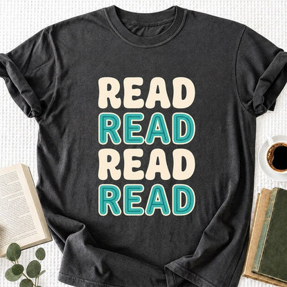 Read Read Read Read Printed T-Shirt | Simple Book Lover Gift Dark Heather
