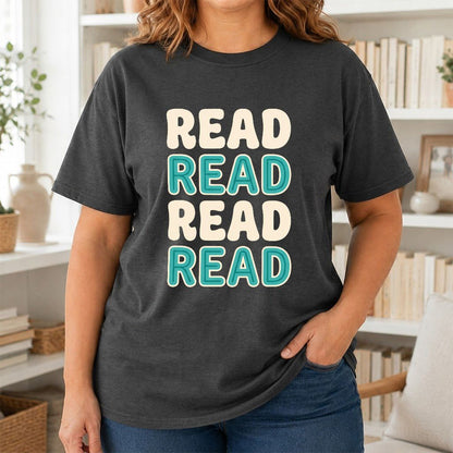 Read Read Read Read Printed T-Shirt | Simple Book Lover Gift Dark Heather