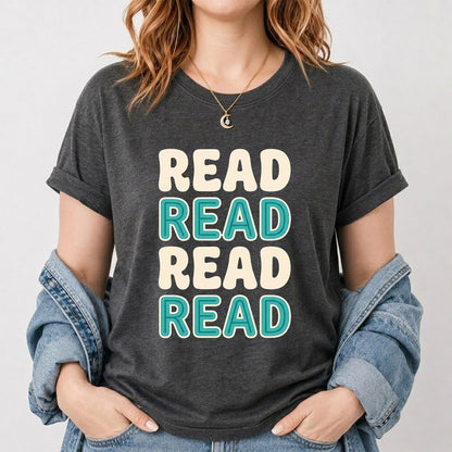 Read Read Read Read Printed T-Shirt | Simple Book Lover Gift Dark Heather