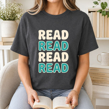 Read Read Read Read Printed T-Shirt | Simple Book Lover Gift Dark Heather