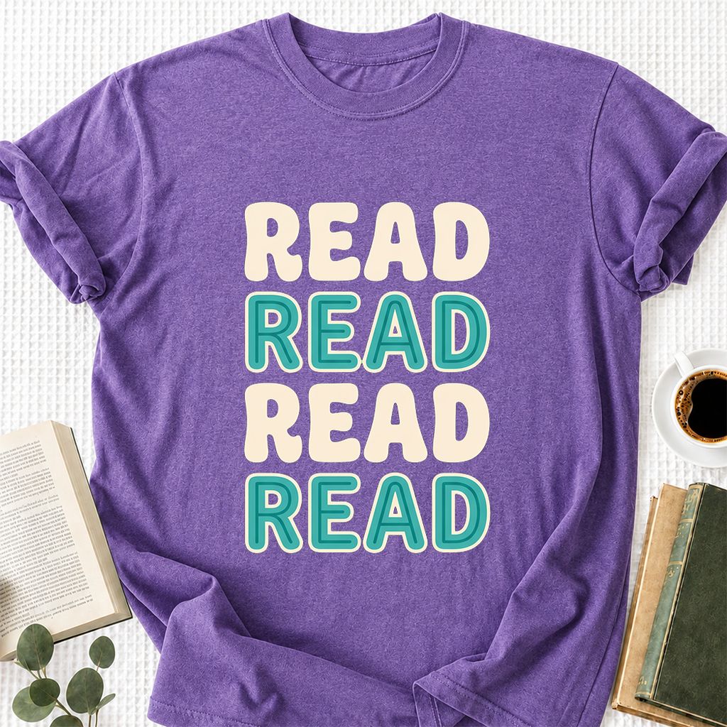 Read Read Read Read Printed T-Shirt | Simple Book Lover Gift Heather Purple