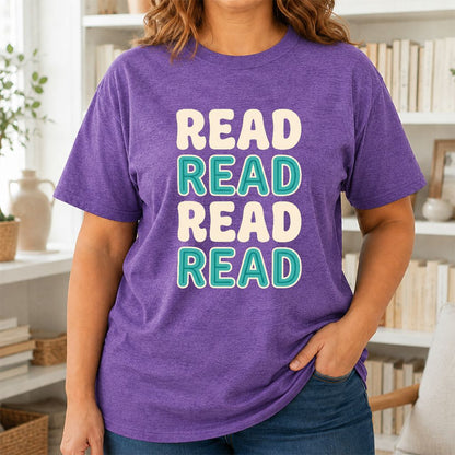 Read Read Read Read Printed T-Shirt | Simple Book Lover Gift Heather Purple