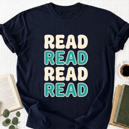 Read Read Read Read Printed T-Shirt | Simple Book Lover Gift Navy