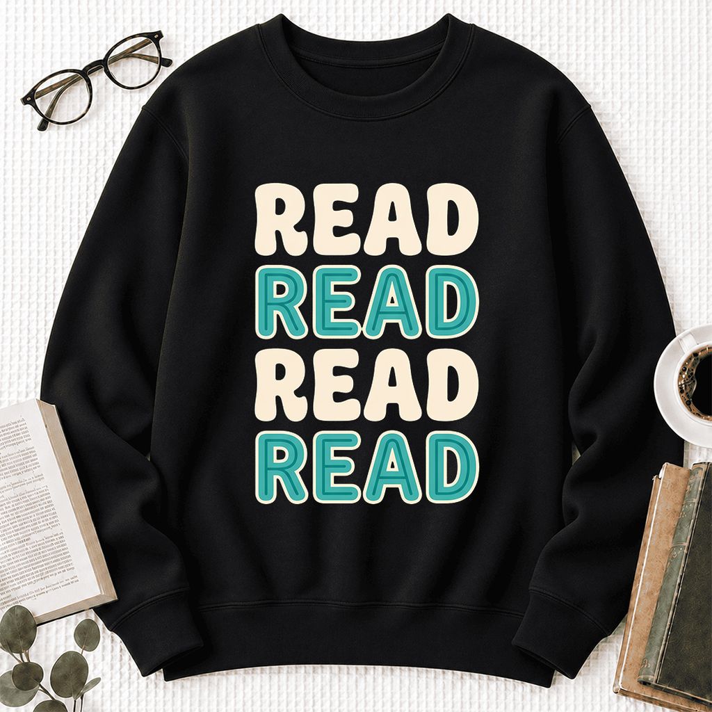 Read Read Read Read Softstyle Sweatshirt | Simple Book Lover Gift Black
