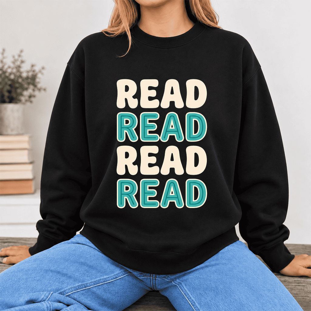 Read Read Read Read Softstyle Sweatshirt | Simple Book Lover Gift Black