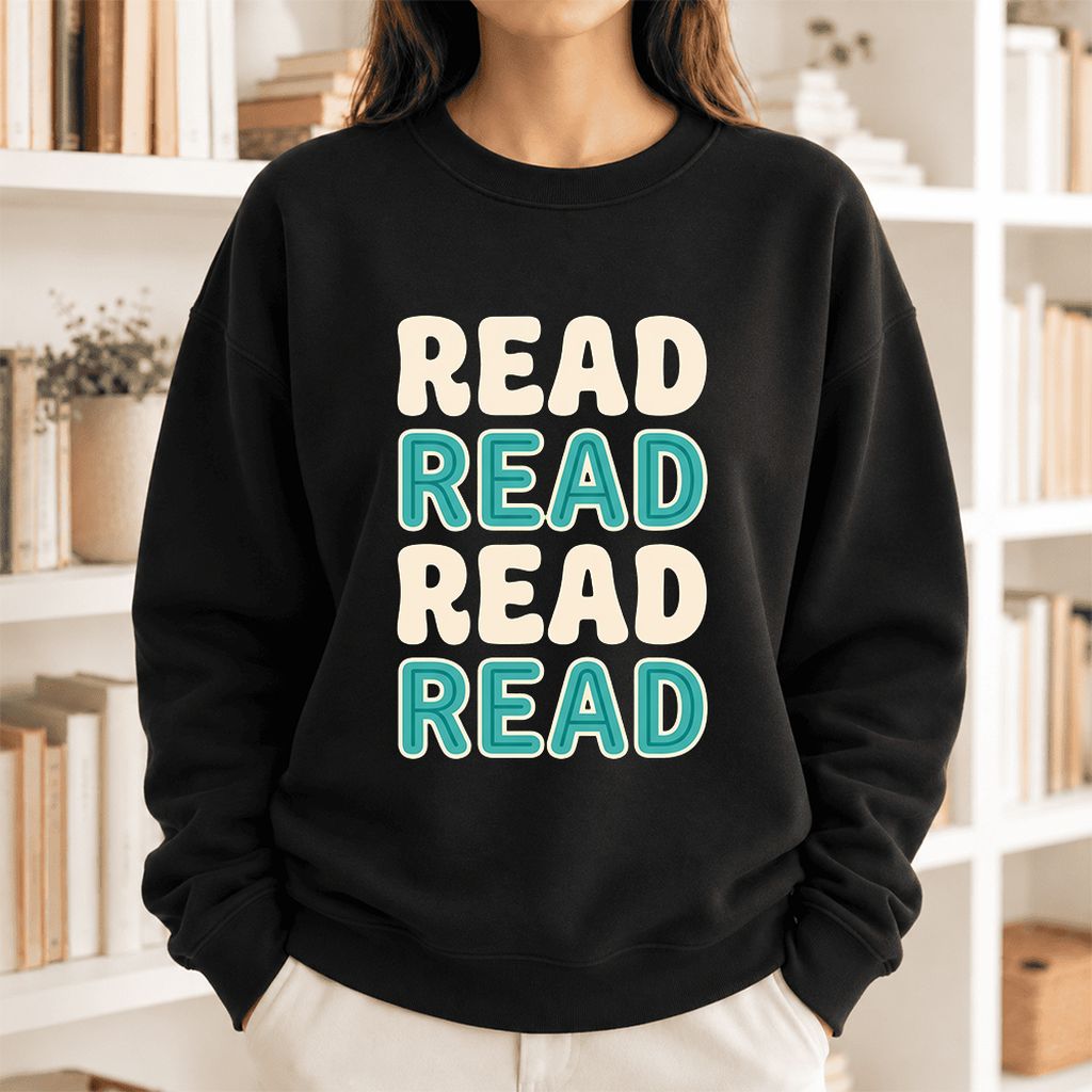 Read Read Read Read Softstyle Sweatshirt | Simple Book Lover Gift Black