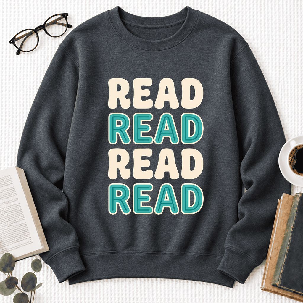 Read Read Read Read Softstyle Sweatshirt | Simple Book Lover Gift Dark Heather