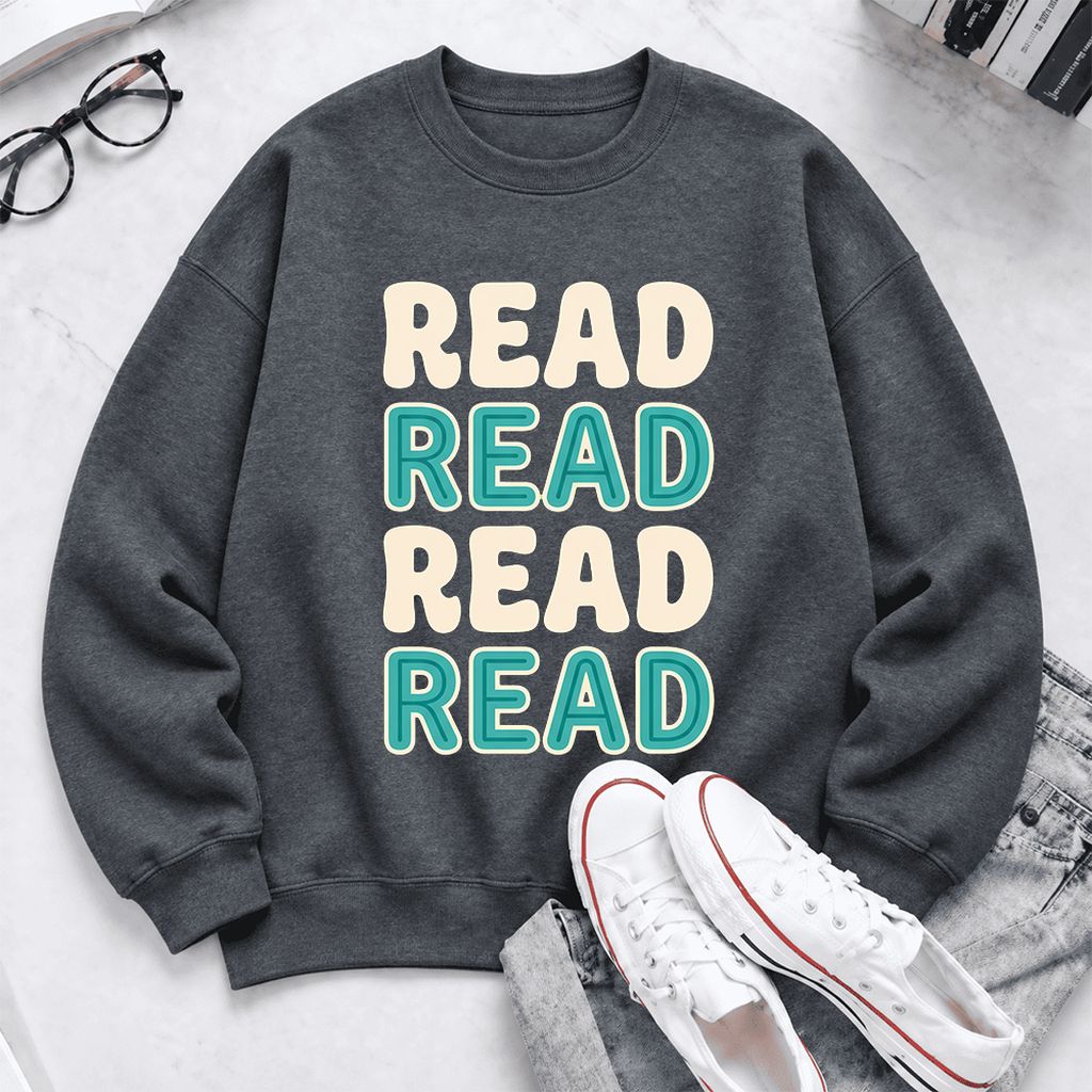 Read Read Read Read Softstyle Sweatshirt | Simple Book Lover Gift Dark Heather