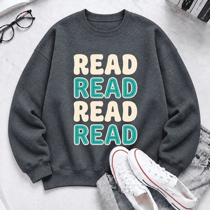 Read Read Read Read Softstyle Sweatshirt | Simple Book Lover Gift Dark Heather