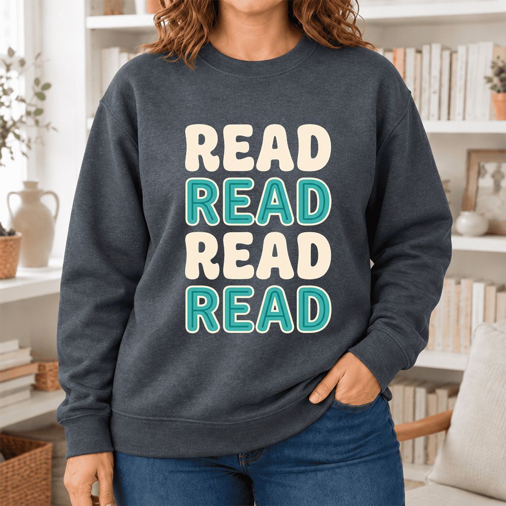 Read Read Read Read Softstyle Sweatshirt | Simple Book Lover Gift Dark Heather