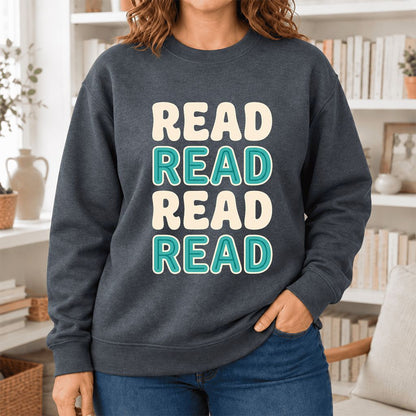 Read Read Read Read Softstyle Sweatshirt | Simple Book Lover Gift Dark Heather