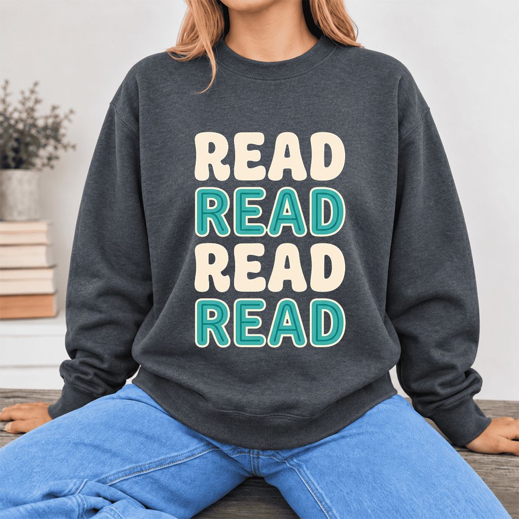 Read Read Read Read Softstyle Sweatshirt | Simple Book Lover Gift Dark Heather