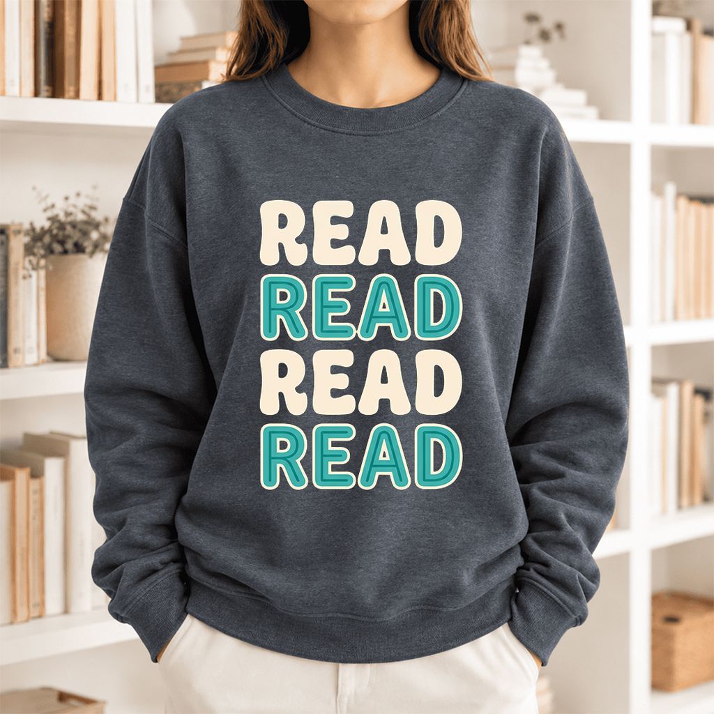 Read Read Read Read Softstyle Sweatshirt | Simple Book Lover Gift Dark Heather