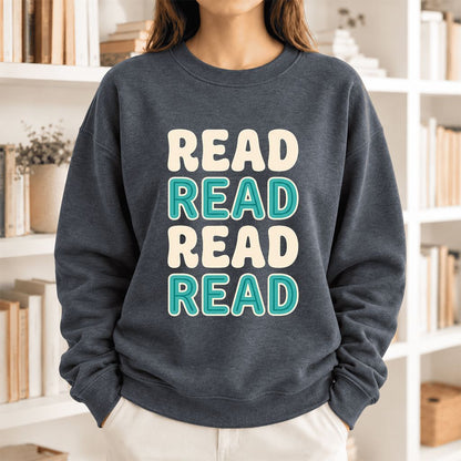 Read Read Read Read Softstyle Sweatshirt | Simple Book Lover Gift Dark Heather