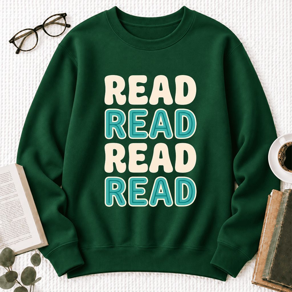 Read Read Read Read Softstyle Sweatshirt | Simple Book Lover Gift Forest Green